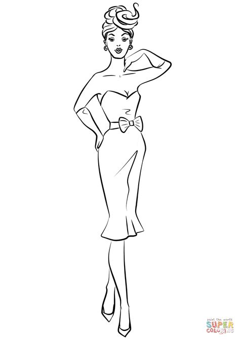 Dibujo de Mujer de 1950 en vestido de coctail para colorear | Dibujos ...