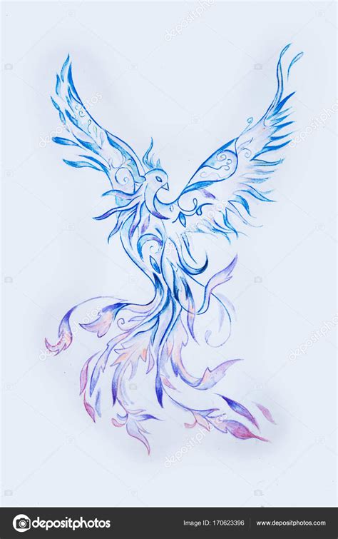 Dibujo de un ave fénix púrpura sobre un fondo blanco — Foto de stock ...