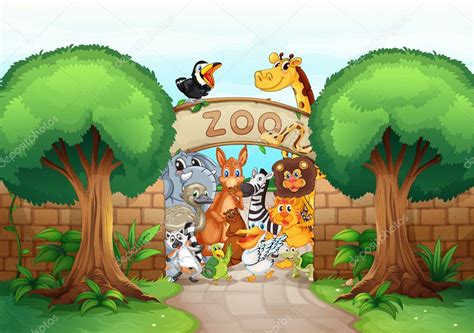 Dibujo De Un Zoologico : Ilustracion De Dibujos Animados De Animales ...