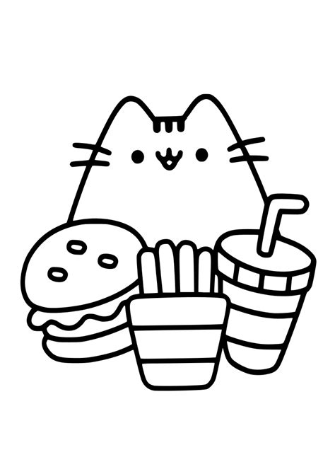 Dibujo gato con hamburguesa patatas y refresco kawaii ...