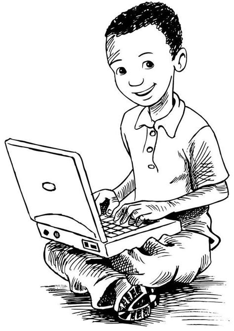 Dibujo para colorear Niño con ordenador portátil   Img 7383