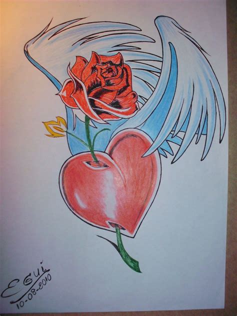 Dibujos a lapiz de corazones con alas   Imagui