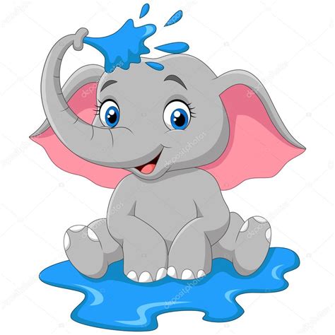 Dibujos animados bebé elefante rociando agua vector ...