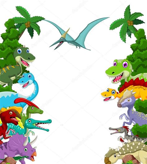 Dibujos animados de dinosaurios con fondo de paisaje ...