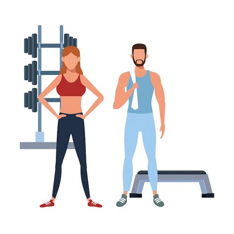 Dibujos animados de entrenamiento de personas fitness | Vector Premium