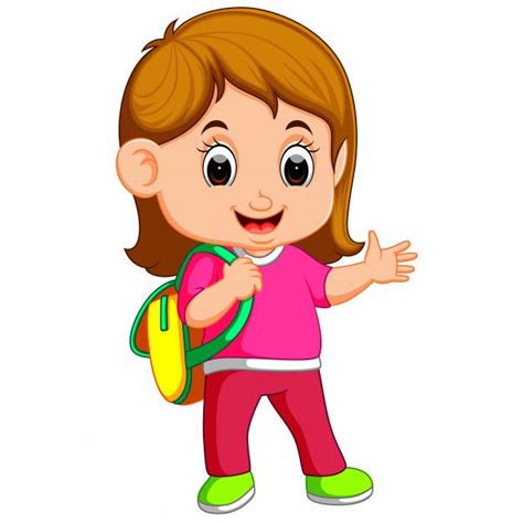 Dibujos animados de niña de la escuela caminando Vector Premium | Girl ...