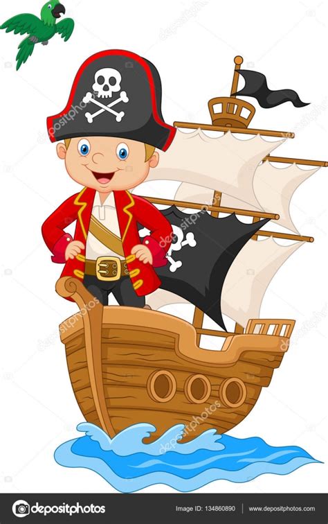 Dibujos animados de pequeño pirata en su barco — Vector de ...