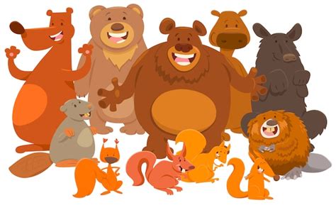 Dibujos animados de personajes de animales mamíferos salvajes | Vector ...