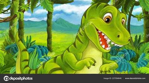 Dibujos Animados Dinosaurio Feliz Divertido Tiranosaurio Ilustración ...