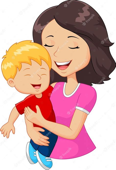 Dibujos animados feliz familia madre con hijo | Vector Premium