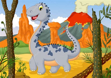Dibujos animados gracioso dinosaurio lindo en la selva con ...