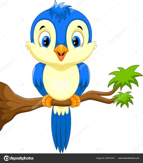 Dibujos Animados Lindo Pájaro Azul Rama Árbol — Vector de stock ...