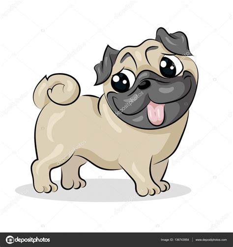 Dibujos animados lindo perro pug vector divertido en el ...