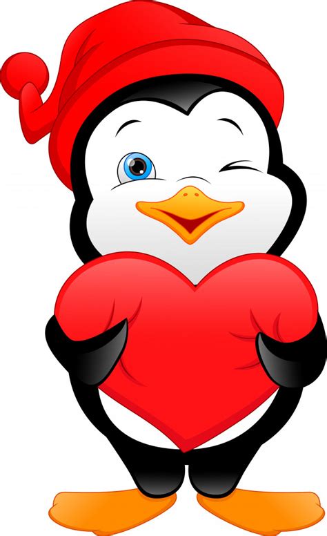 Dibujos animados lindo pingüino con cartel de amor ...