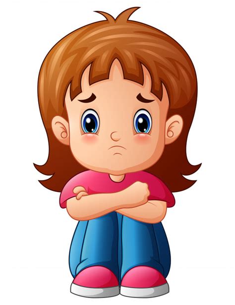 Dibujos animados triste niña sentada sola | Vector Premium