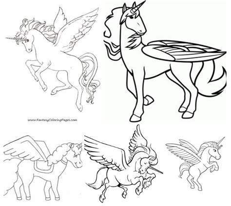 Dibujos de Unicornios con Alas para Colorear e Imprimir