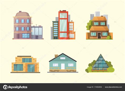 Dibujos: diferentes estilos de edificios | Conjunto de viviendas de ...