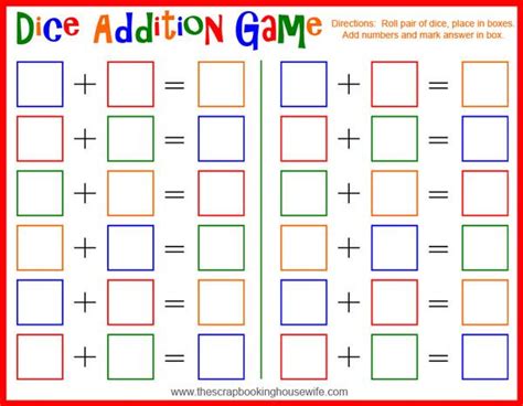 Dice Addition MATH Game for Kids   Free Printable ...