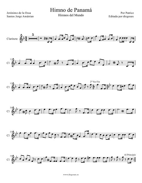 diegosax: Himno de Panamá Partitura para Trompeta, Saxofón ...