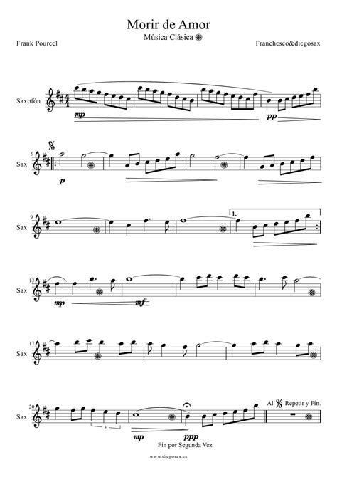 diegosax: Morir de Amor de Frank Pourcel Partitura para ...