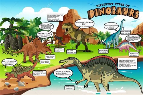 Diferentes tipos de dinosaurios Infografía — Vector de stock ...