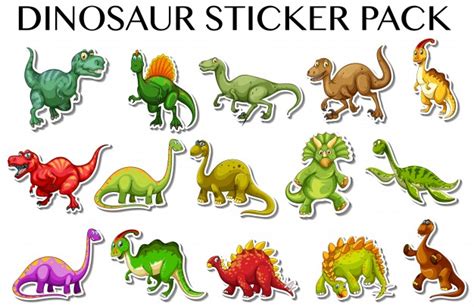 Different kinds of dinosaurs in sticker design ...