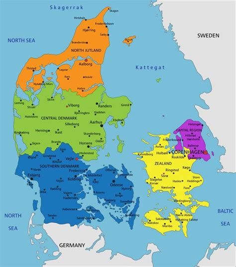 Dinamarca en mapas: provincias, ríos, carreteras