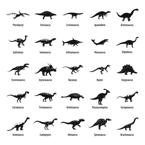 Dinosaur types signed name icons set | Premium Vector