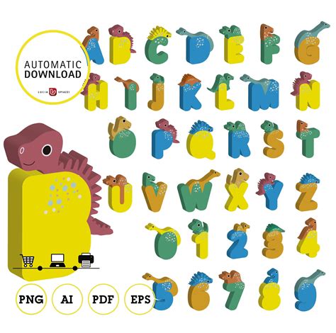 Dinosaurio alfabeto dinos clipart 3d letras y números png | Etsy
