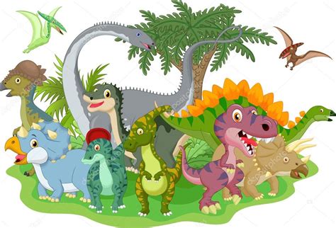 Dinosaurio del grupo de dibujos animados — Archivo ...