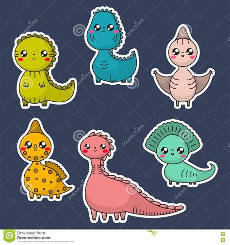 Dinosaurios De Kawaii Fijados Personajes De Dibujos Animados ...