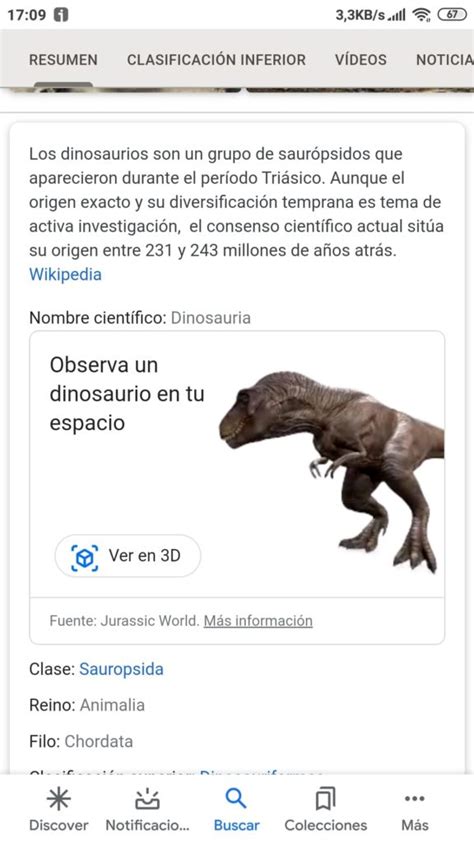 Dinosaurios en realidad aumentada 3d de Google