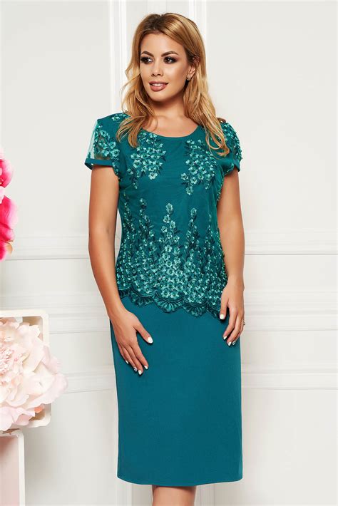 Dirty green elegant midi dress short sleeves thin fabric lace overlay ...