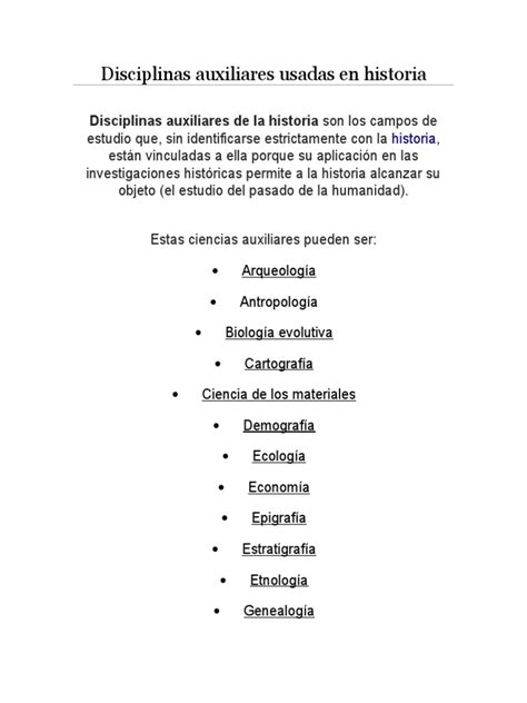 Disciplinas Auxiliares Usadas en Historia