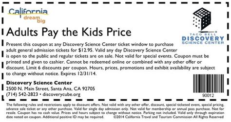 Discovery Science Center Coupon http://www.visitcalifornia ...