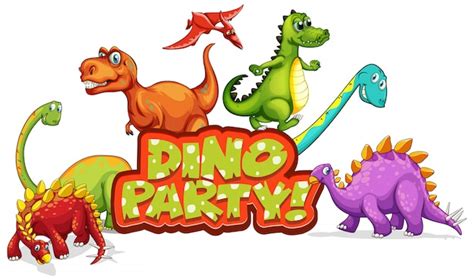 Diseño de fuente para word dino party con muchos dinosaurios | Vector ...