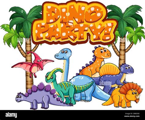 Diseño de fuentes para la fiesta de Word dino con muchos dinosaurios ...