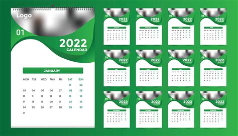 Diseño de plantilla de calendario de pared mensual para 2022, año. la ...