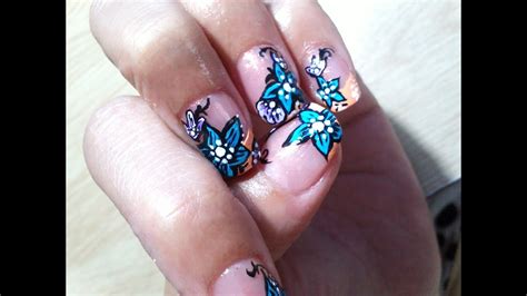 Diseño sobre uñas Acrílicas   Flores + French   #3   YouTube