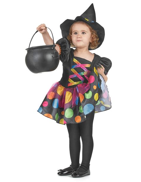 Disfraz de bruja con lunares multicolor niña: Disfraces ...