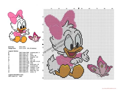 Disney baby Daisy Duck with butterfly free cross stitch ...