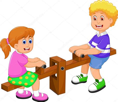 Divertida caricatura de dos niños jugando ver VI — Foto de ...