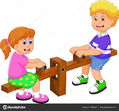 divertida caricatura de dos niños jugando ver VI — Vector de stock ...