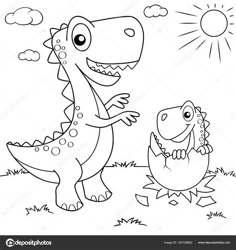 Divertido Dinosaurio Dibujos Animados Nido Con Pequeño ...
