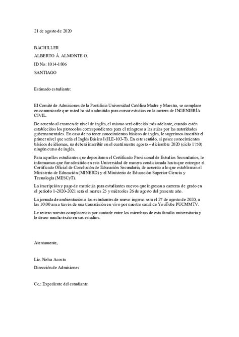 DOC  Carta de admision | Angel Almonte Ortiz   Academia.edu