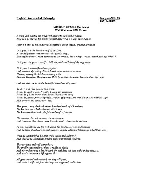 DOC  Song Of Myself   Walt Whitman 1892 Version s ...