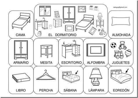 Dormitorio español, Nombres de cosas, Páginas para colorear