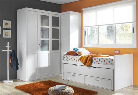 Dormitorio Juvenil con armario de rincón y cama nido ...