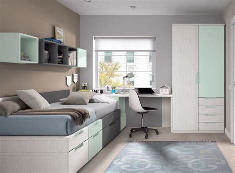 Dormitorio juvenil con cajones y mesa estudio   Bianchi Muebles