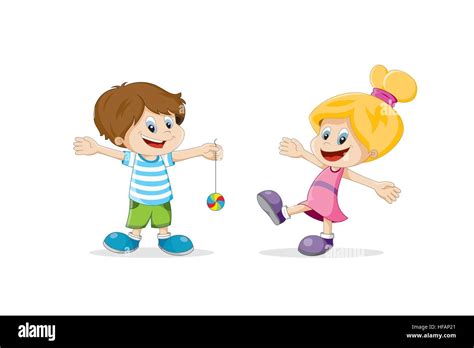 Dos niños felices jugando de dibujos animados Imagen Vector de stock ...